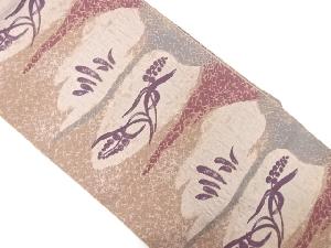 霞に草花模様織り出し袋帯